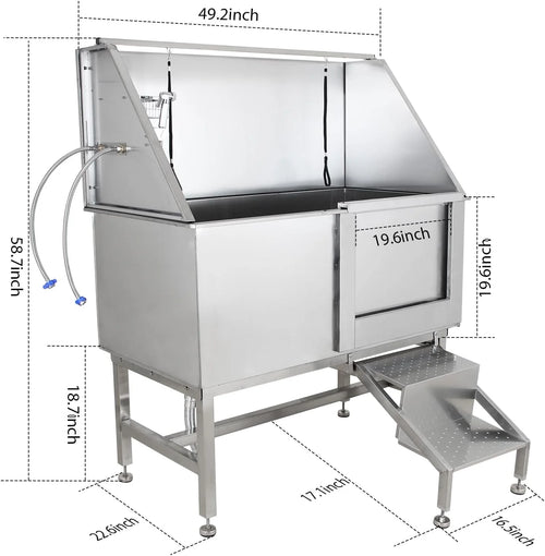 50" Dog Wash Bathtub, Pet Wash Station, Professional Stainless Steel Dog Grooming Tub with Ramp, Faucet, Sprayer, Drain Kit, Right Door
